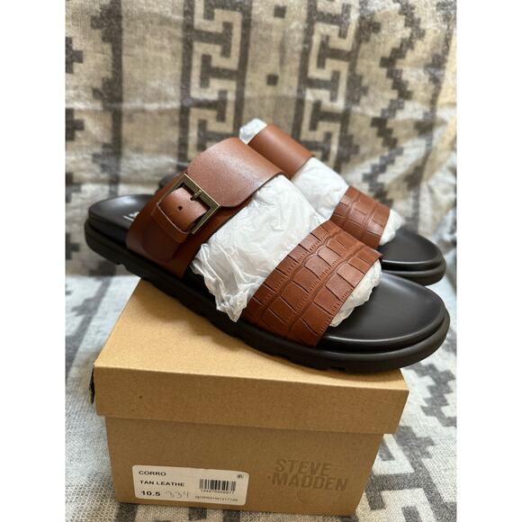 STEVE MADDEN Mens Brown Front Strap Corro Round Toe Leather Sandals Shoes 10.5 main image 5